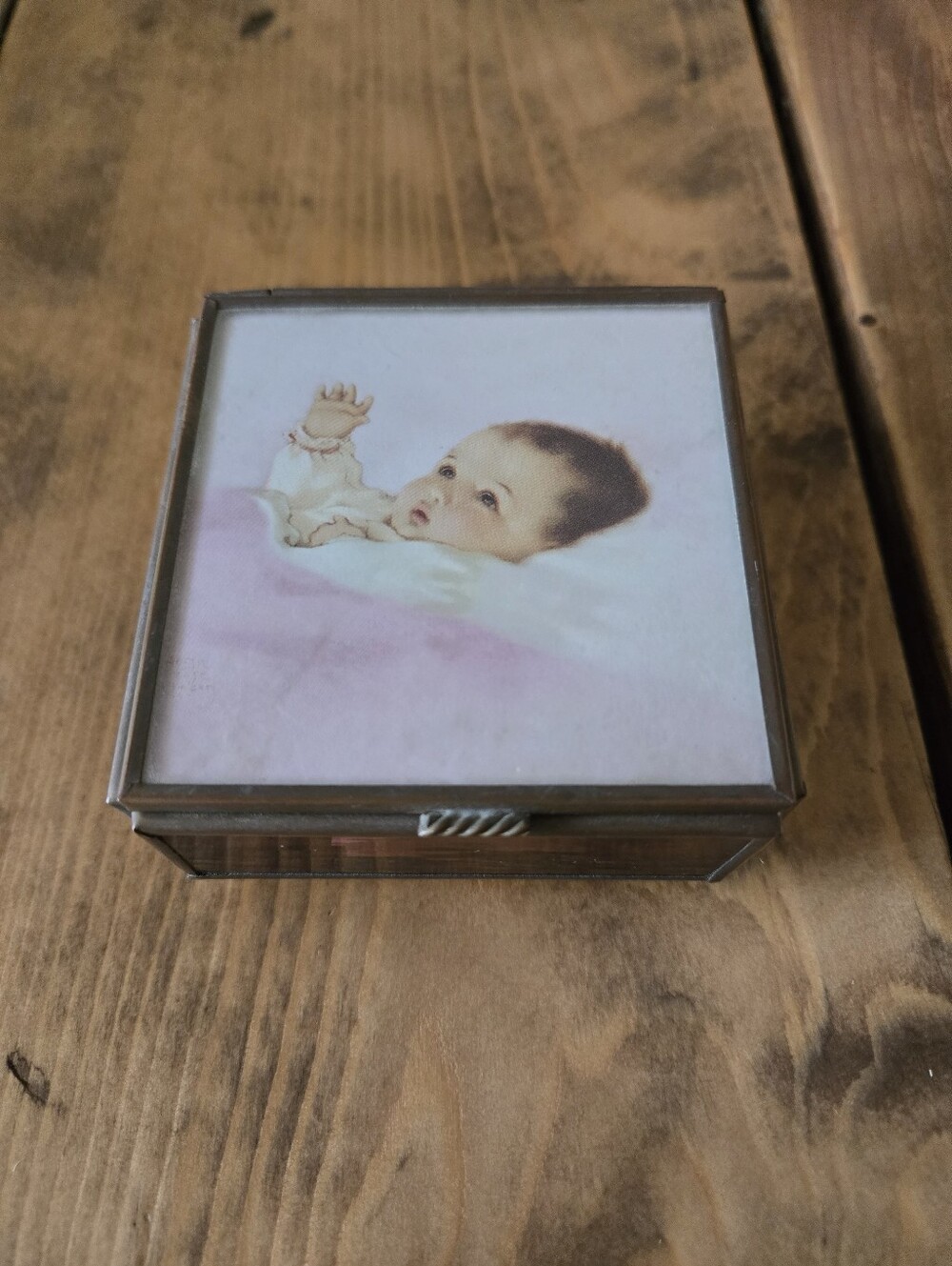 Via Vermont Warm Greetings from the Heart Brass and Glass Baby Trinket Box